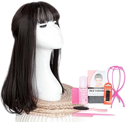 Long hair Realistic hair Straight hair Clavicle Net red buckle Wig hair style-D