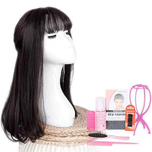 Long hair Realistic hair Straight hair Clavicle Net red buckle Wig hair style-D