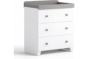 GENERIC Little Acorns Classic 2 in 1 Nursery Dresser Chest and Baby Changing Table Storage Organizer with 3 Drawers – White/Grey