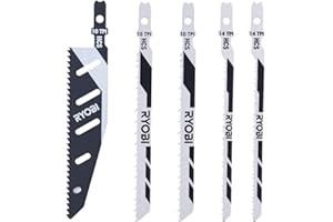 RYOBI - Juego de 5 Hojas para Sierra de Calar - 1 Hoja de Bayoneta para Madera/Plástico Flushcut, 2 Hojas de Calar para Madera, 2 Hojas Invertidas para Madera/Plástico - Montaje Universal - RAK05JSBFC
