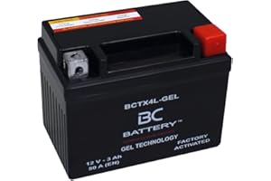 BC BATTERY CONTROLLER BC BATTERY Batería de motocicleta con GEL 12V 3Ah BCTX4L-GEL motocicleta y scooter, sin mantenimiento sellada precargada similar a YTX4L-BS