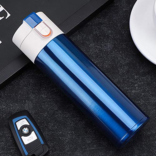 mxy Taza de Viaje con Aislamiento térmico Inteligente de Acero Inoxidable Termo de Acero Inoxidable, Adecuada para el Trabajo Deportivo Que acampa al Aire Libre 400 ml Botella Deportiva,Blue
