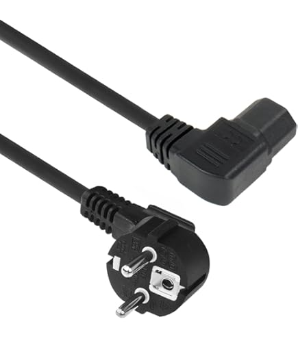 Cordon D'alimentation CEE 7/16 Coudé Mâle 2 Prises + Terre / IEC C15 Femelle 3 Metres Noir