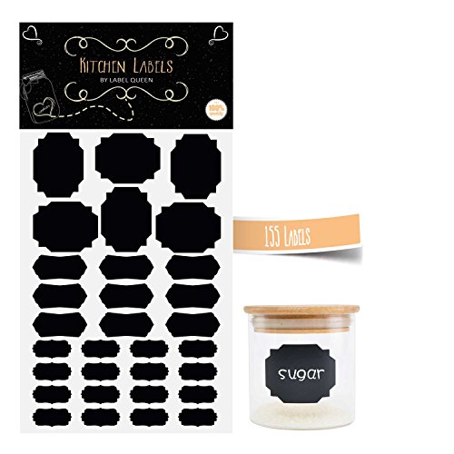 Label Queen 155 de alta calidad cocina etiquetas para tarros en negro mate tafelletiketten para especias pegamento y mermelada en A para escribir 5 31 adhesivos)