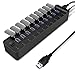 Produktbild USB 3.0 Hub, SOWTECH Superspeed 3.0 USB Hub 10 Port mit Anti-Dust Protective Kautschuk & 5Gbps Data Transfer Ports für Win7/8/10 PC iMac, MacBook Air/Pro/Mini, MacBook, Laptops (Schwarz)