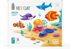 Hey Clay Ocean Modelliermasse, Basis-Set Ocean, 6er Pack mit 15 Farben, 6 Fische mit 2 Werkzeugen, ungiftig
