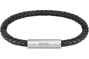Boss Braided Leather Armband aus geflochten Leder in der Farbe Schwarz, 19cm, 1580152