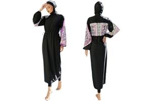 Odizli Burkini Damen Muslim Langarm Lang Tops+Schwimmhose+Badekappe 3tlg Islamisch Schwimmanzug Ganzkörper Modest Bademode