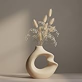 PUREZENTO Unique Twister White Ceramic Donut Vase 5.7 Inches - Pack of 1 | Decorative Donut Vase for Dried Flowers & Pampas G