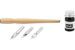 DUOKON Set di Penne per Fumetti 3 Pennini + 1 Supporto in Legno + 1 Inchiostro per Calligrafia Disegno Materiale Artistico Cancelleria per la Scuola