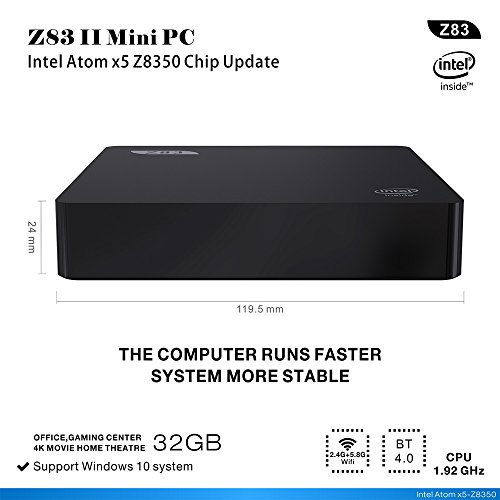 Z83II Mini PC Windows Desktop PC Win10/4K mit Intel Atom CPU 1,92 GHz, 2M Cache, DDR3 2GB / 32GB, 1000Mbps LAN,USB 3.0, 2*USB 2.0, HDMI, SD, 2.4G/5.8G WiFi, Bluetooth 4.0 - 3