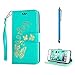 Produktbild KSHOP Tasche Hülle PU Ledertasche Grün mit Bronzing Drucken Schmetterling golden für Huawei G Play Mini/Huawei Honor 4C Case Cover Schale Ultra Slim Smart Ledertasche Flip Etui mit Standfunktion mit Brieftasche + Bleistift Touch Hellblau