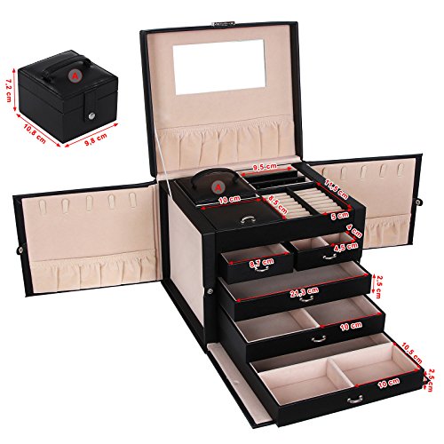 Songmics XXL Schmuckkästchen abschließbar mit spiegel Schublade und Mini-Box 5 Schichten mit 5 Schubladen Schwarz JBC05B - 7