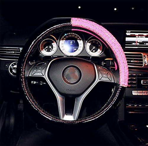 YAYUE 38CM 15" Car Steering Wheel Cover Auto Skidproof Soft PU Leather Fashion With Bling Bling Rhinestone , C