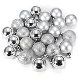 Bola de adorno - SODIAL(R) 24 piezas XMAS bolas brillas elegantes de adorno de decoracion de arbol chucherias de Navidad de color plata
