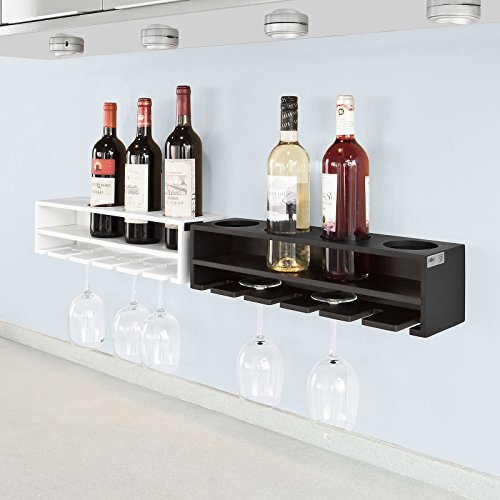 SoBuy® Weinflaschenhalter, Wandregal mit Weinflaschenablage und Weinglashalter, Hängeregal, Gläserhalter, FRG66-L-SCH - 7