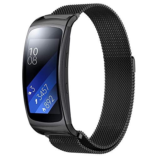 Simpeak Compatible Samsung Gear Fit 2 Pro Correa (5.25-6.7 Pulgadas), Samsung Gear Fit 2 Milanese Loop Correa de Acero Inoxidable Reemplazo Wristband Pulseras Bandas con Cerradura Imán Único, Negro
