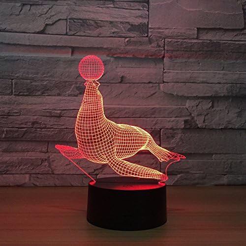 Leisurely Lazy Animal Seal Colorful Gradients 3D Optical Illusion Lamp 7 Colors Change and 15 Keys Remote Control Children Kids Bedside Table LED Night Light