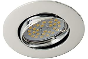 wonderlamp 1 Unidad Foco empotrable Basic techo Redondo, incluye Portalámparas GU10, Diámetro de 8,5 x 1,5 cm. Ojo de buey basculante 30°, Cromo