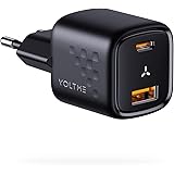 VOLTME Caricatore USB C 30W 2-Porte Caricatore Rapido Nero, Alimentatore Presa USB Caricabatterie GaN PD3.0 e QC3.0 USB Compa
