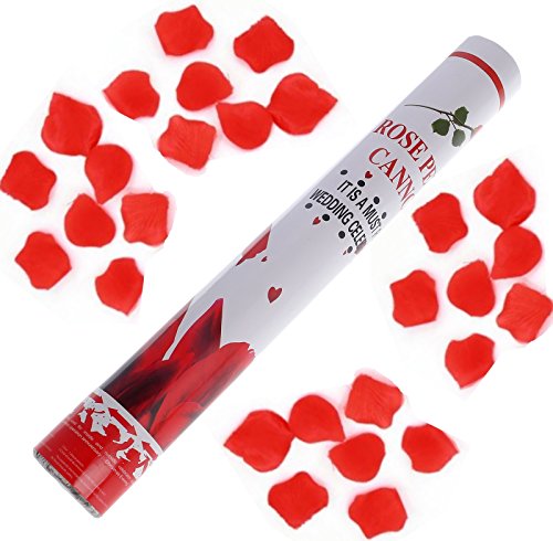 10 Rosen Regen 40cm Konfetti Shooter mit Roten Rosenblüten Party Popper Glänzend Rosenblätter Konfettikanone und Highlight vor dem Standesamt, der Kirche bei der Hochzeitsfeier - 3