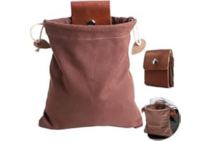 TeTupGa Waxed Canvas Foraging Pouch, Hiking Waist Packs Collapsible Foraging Bags with Drawstring,Leather Mushroom Belt Pouch bag For Hiking Camping Hunting Outdoor Tools Storage Belt Bag (Brown)