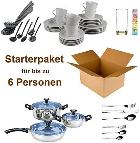 Household home furnishing starter pack for 6 people, (kitchen, cutlery, crockery).