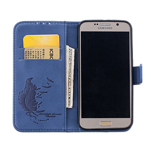 Samsung Galaxy S7 Hülle Glitzer,Samsung Galaxy S7 Hülle Leder,Samsung Galaxy S7 Case Flower Ledertasche Schutzhülle Cover Etui Tasche,EMAXELERS Galaxy S7 Cover Blumen Bunte Schmetterling Muster PU Leder Brieftasche Hülle Wallet Case Flip Cover für Samsung Galaxy S7,Bookstyle Hüllen Etui Lederhülle mit Standfunktion und Karten-Slots für Samsung Galaxy S7 (2016),Dark Blue Feather - 4