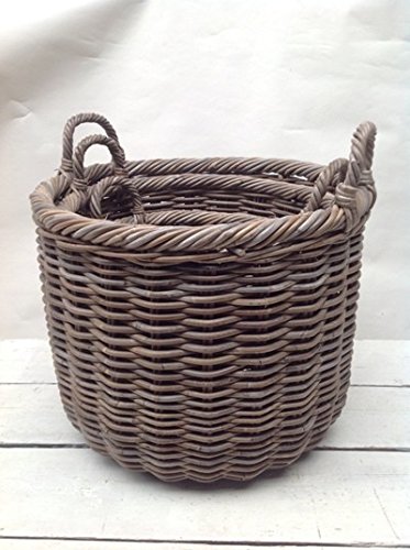 Korbset PLANTER ROUND in Grau Holzkorb Dekokorb Pflanzkorb 3-er Set - 3