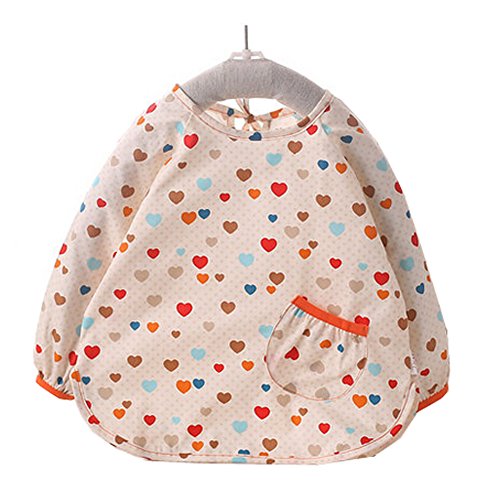 Lovely Heart Baby Long-sleeves Feeding Clothes Baby Bibs,Off-white