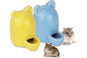 Liwein 2 Pcs Distributeur d'eau Hamster Bouteille Automatique en Céramique Petit Distributeur d'eau pour Hamster, Souris, Rat, Cochon d'Inde, Hérisson(250ML,Bleu/Jaune)