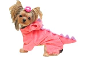 DELIFUR Dinosaur Dog Halloween Costume Pet Dino Hoodie for Small & Medium Dogs(Pink, XL)