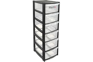 Plastix MINI SMALL Plastic Drawer Storage Tower Unit Office Home Desktop Stationery Make Up Organiser Tidy (Black, 6 Drawer Mini Tower)
