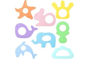 BEBOAN Beissring Kühlend, 8 Stück Weiches Silikon Zahnungshilfe, BPA-frei Beißring, Natürlicher Kühlbeißring Hilfe Spielzeug für Junge Mädchen 3 Monate+