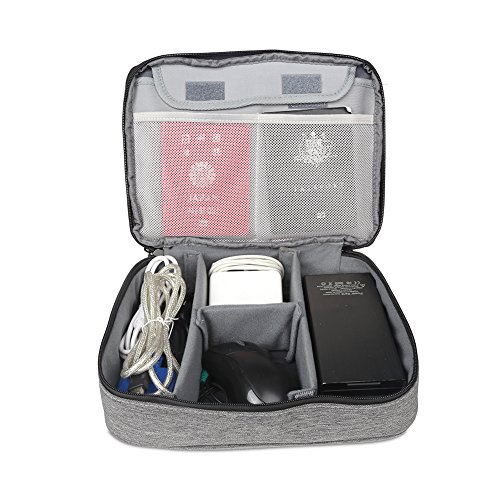 BUBM Mehrfachfunktion Kabelorganiser Tasche Reisetasche mit Doppelschichten für Elektronische Zubehöre wie Netzteil, Maus und USB Stricks(Groß, Denim Grau) - 4