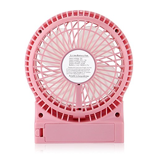 efluky 4.5 Zoll Mini USB aufladbare Fan 3 Geschwindigkeiten mit LED-Licht Beweglicher Tischventilator Kühlventilator Tischventilator -Laptop-Fan für Heim und Büro, Innen- und Außenbereich (rosa) - 6