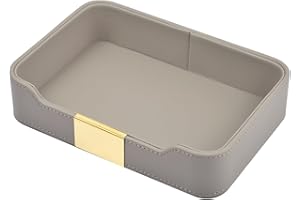 XNONE Luxury Leather Desktop Storage,Premium PU Leather Valet Tray Organizer,Entryway Table Decorative Tray,Nightstand Caddy Holder for Remote Controller,Keys,Phone,Wallet,Watch,Jewelry (Grey)
