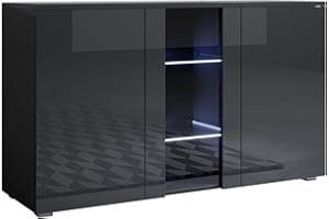 MB Muebles Bonitos, Aparador Mueble TV con Patas 2 cm Luke A1 para Salón o Comedor Moderno con Luz LED, Melamina Brillo, Colo