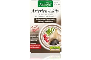 ‎ALSIROYAL Alsiroyal Schwarzer Knoblauch (30 Kapseln) mit S-Allylcystein – 22.500mg pro Tagesdosis von 2 Kapseln (45:1 Extrakt) – Mistel & Weißdorn, Vitamin B1 & Vitamin C – Vegan & ohne künstliche Zusatzstoffe