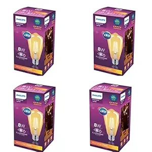 Philips 8-watt Amber Filament LED Bulb,Shape:ST64,Bulb Base:E27(Warm White),Pack of 4