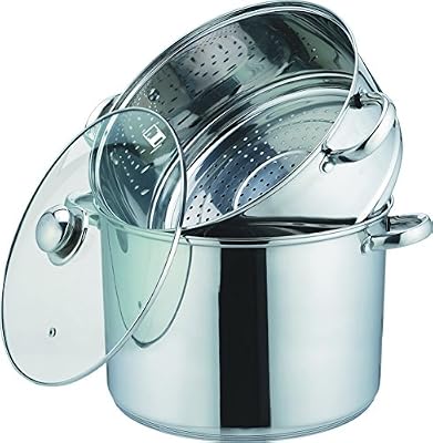 Kamberg - 0008070 - Couscoussier / Cuit Vapeur / Faitout 3 en 1 -Diamètre 22 cm - 6 Litres - Acier Inoxydable Haute Qualité - Couvercle en verre - Tous feux dont induction