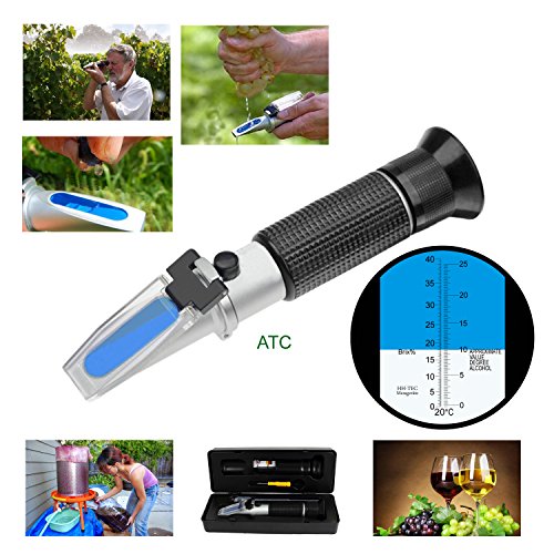HH-Tec Winzer Refraktometer Alkohol:0-25% Zucker:0-40% mit ATC für Winzer Wein Alkohol Traubensaft Bier Frucht Wein Refraktometer Brix zur Messung des Zuckeranteils