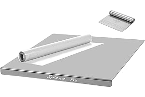 MISTERMOBY Spianatoia per Impastare in Acciaio Inox Tagliere Piano da Lavoro per Cucina Bar e Ristorante per Impastare Pane Pizza Focaccia, 60 x 50 cm con Bordo + Tappetino Antiscivolo e Spatola