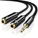 UGREEN Audio Splitter with Microphone, 3.5mm Male to 2 Dual 3.5mm Female Headphone Mic Audio Y Splitter Cable for Xbox Controller, PS4 Controller, Xbox One, Speaker or Headphones Headsets Laptop Aluminum Case 20cm ,3.5mm Female CTIA Standard (Black)