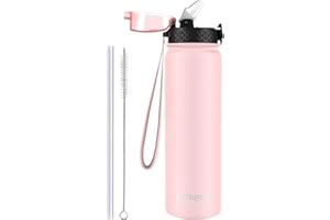 GOPPUS 1L/32oz Bouteille d'eau en Acier Inoxydable avec Paille 1 Litre Bouteille d'eau Thermique Chaude à Double Paroi en Acier Bouteilles d'eau Isolées Bouteille d'eau Froide étanche Adulte