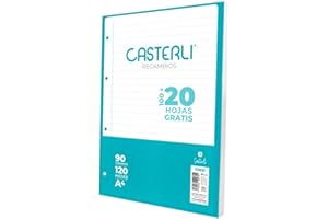 CASTERLI Recambio 100 Hojas con margen. Tamaño A4, 4 Taladros, Papel de 90 gr (PAUTA 2,5 MM, A4)