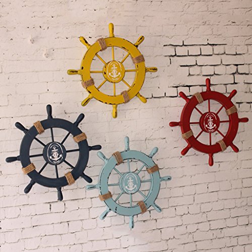 Hängen Wand Deko Maritime Style Strand Holz Boot Schiff Rad Ruder Dekor – Blau - 3