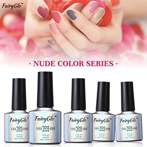 FairyGlo Gel-Nagellack-Set, UV-LED-Soak-Off-Maniküre, Nagellack-Geschenk-Set, dezente Farbtöne (neue „Nude“-Serie), 5 Farben, 10 ml - 6