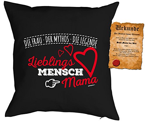 Kissen mit Füllung 40 x 40 cm für Geburtstag Muttertag, mit beste Mutter Urkunde - Die Frau Der Mythos Die Legende Lieblingsmensch Mama