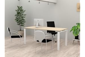 DUÓFIC Mesa/Escritorio para teletrabajo, Oficina, despachos y Sala de Estudios. Estructura Marco Abierto Color Blanco. Fabricado en España. Envio a Toda la Península. (Acacia, 200x80)